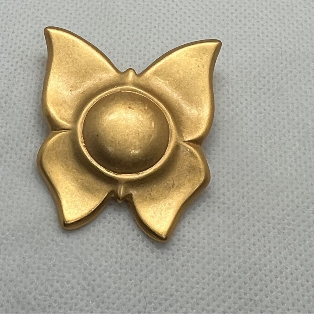 Vintage Liz Claiborne Matte Gold Butterfly Flower Brooch Modernist Pin
